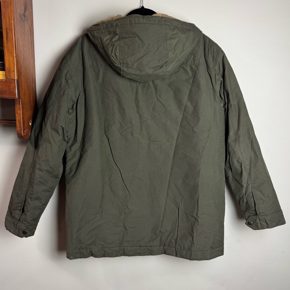 Banana Republic Men’s Parka Jacket Medium Olive Green Hooded Quilted Lined - Picture 5 of 8
